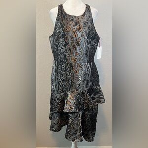 Vince Camuto Rich Opulent Mood Dress Metallic Leopard Print Size 10 NWT